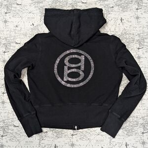 Y2K bebe Black Zip Up Hoodie with Rhinestone Logo Size Large